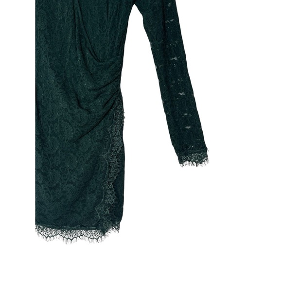 Free People Dress Women's Small Mini Dark Green Lace Faux Wrap Long Sleeve Sheer - Picture 11 of 11